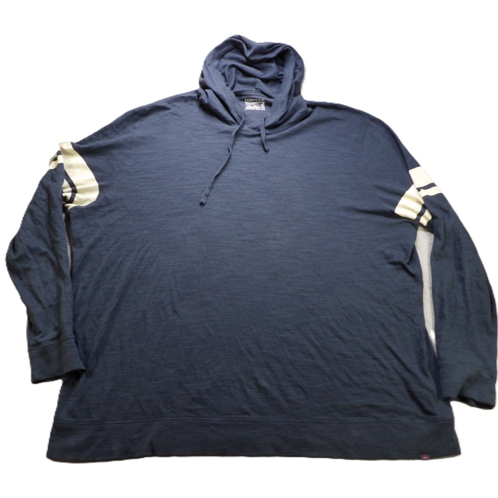 Faherty Sunwashed Hoodie Men 4XLT Blue Organic Cotton Striped Sleeve LS Pullover